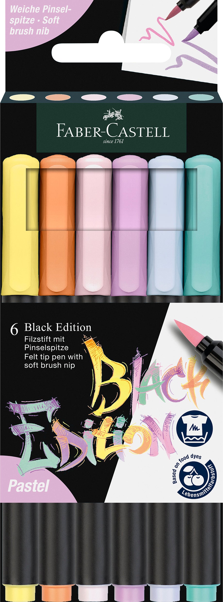 BRUSH PENS BLACK EDITION SET 6 CULORI PASTEL FABER-CASTELL BRUSH PENS BLACK EDITION SET 6 CULORI PASTEL FABER-CASTELL